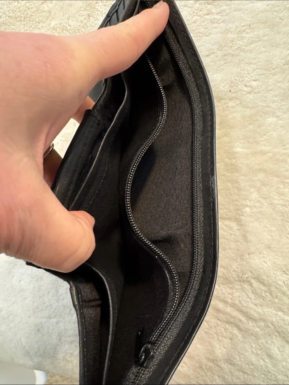 NWOT Lord & Taylor black leather tri-fold wallet.